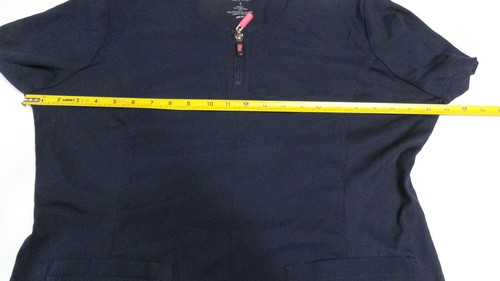 Koi Lite Scrub Top Navy Sz L Slim Fit Dobby 100% Poly Rib 92% Poly/8% Spandex - Picture 8 of 11