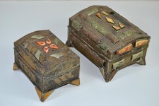 Image of Vintage Moroccan Jewelry Boxes Set – Brass Camel Bone Inlay Handmade Berber