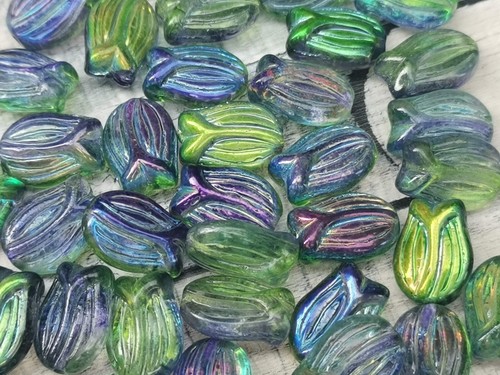 10 Czech glass large tulip flower beads - magic orchid - 16 x 11 mm - Picture 4 of 8