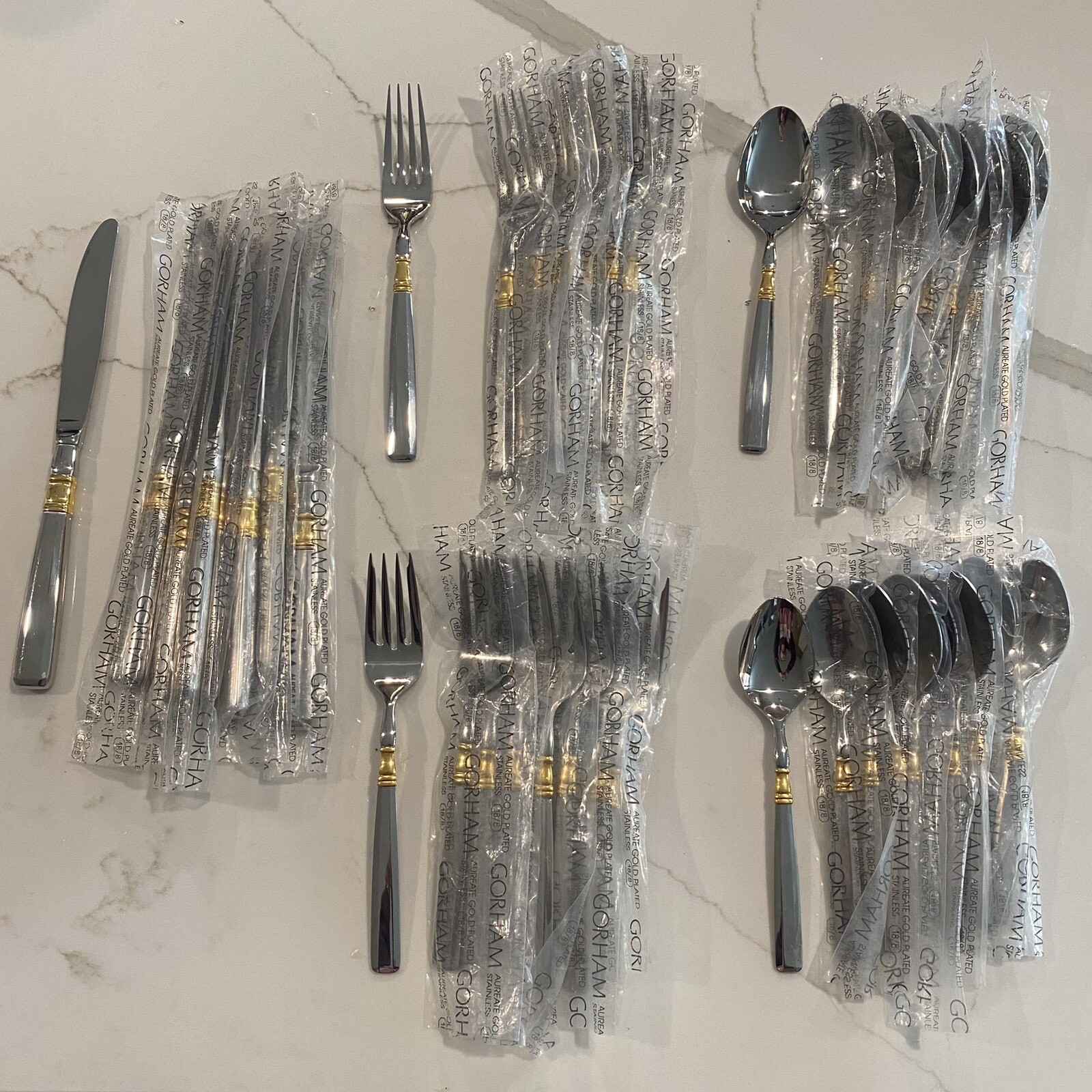 40pc Flatware Set Ariana Gorham Aureate Gold Plated Stainless 18/8 Service for 8 eBay