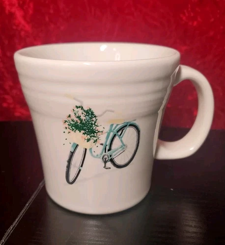 Fiestaware BELK EXCLUSIVE Vintage Bicycle Flower decal Tapered mug White Lot of2