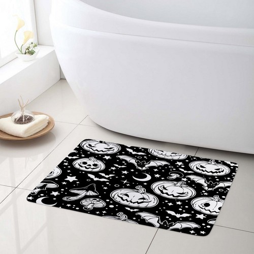 Halloween Horror Pumpkin Black and White Shower Curtain Set for Bathroom Decor - 第 3/17 張圖片