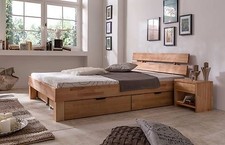 Futonbett Bett Kernbuche Massiv geölt 180x200cm inkl. 4 Bettkästen Schlafen
