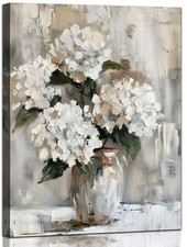 Bathroom Wall Art White Hydranged Canvas Pictures Decor Flower Artwork Abstra...