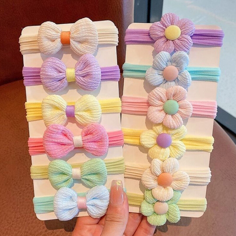 6Pcs Candy Color Flower Hair Ties for Girls Elastic Bands