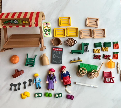 Vintage 1996 Playmobil Produce Stand Set # 5341 Victorian Era Produce Stand