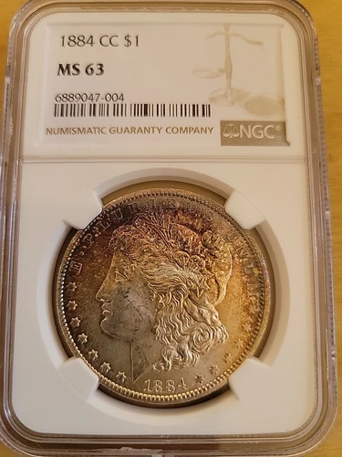 1884 CC NGC MS63 Morgan Silver Dollar $1 US Mint 1884-CC MS-63 Rainbow Obverse