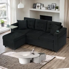 84"L Pull Out Sofa Bed L-Shaped Sofa Couch with Storage Chaise for Living Room