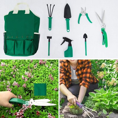 Garden Tool Set 7 Piece Gardening Durable Storage Tote Bag Planting Pruning Gift