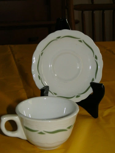 Shenango Restaurantware RimRol Green Wave Pattern 6oz Coffee Cup & Saucer Set