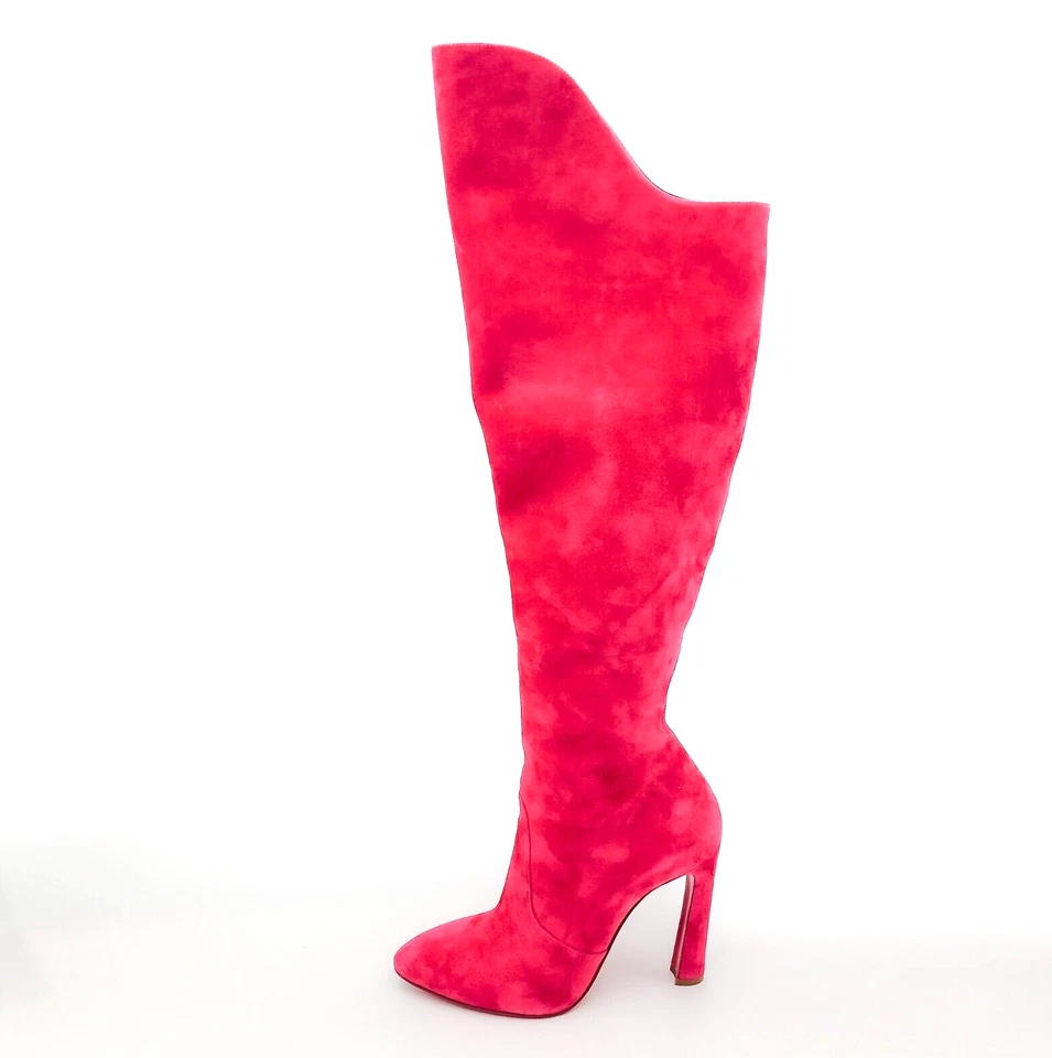 Christian Louboutin Botas Tacón Sobre la Rodilla Cuero Gamuza Rosa EU 38 Foto 3 de 4