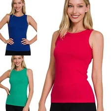 Womens Round Neck Ribbed Soft Stretch Fabric Tank Layering Top Zenana Sleeveless