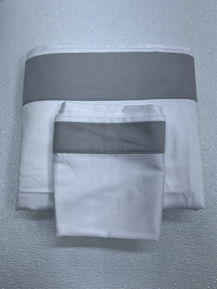 Juego de sábanas Frette Flying Queen 2 piezas blanco/gris acantilado nuevo con defecto Foto 2 de 4