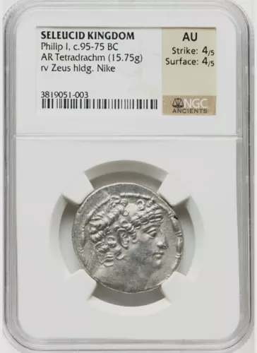Seleucid Kingdom. Philip I ca. 95-76 BC . AR Tetradrachm NGC AU
