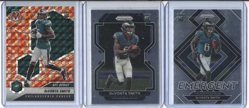2021 Panini Prizm DeVonta Smith RC lot (3) Orange Mosaic, Base, Emergent Eagles!