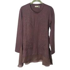 Logo Lounge Shirt Women XS Tunic Top Purple Floral Embroidered Stretch