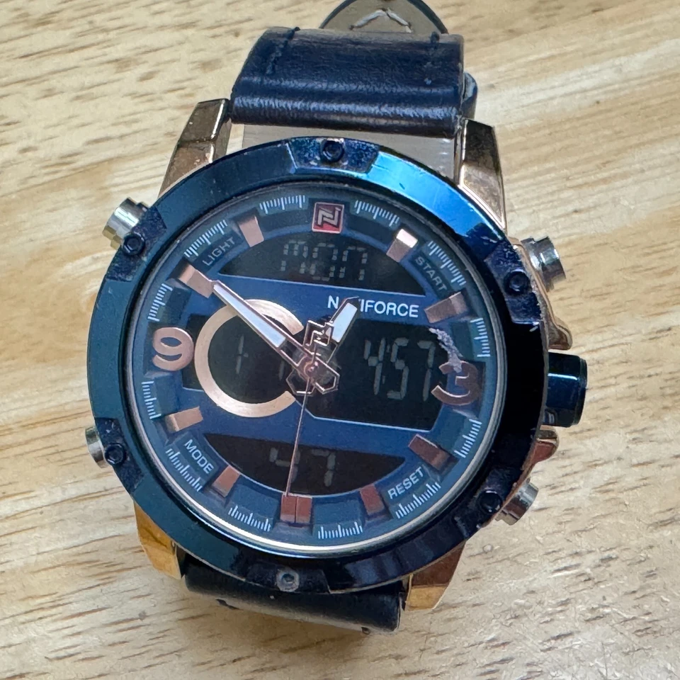 Naviforce Quartz Watch Men Rose Gold Blue Analog Digital Alarm Chrono New Batter - Image 2 of 4