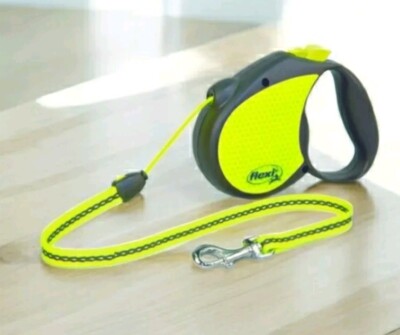 Flexi Neon Retractable Dog Leash (Cord) 16 ft, Medium, Black/Neon Yellow