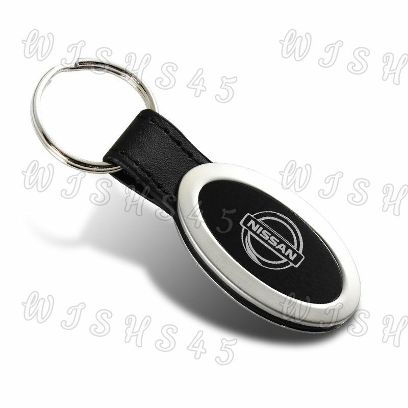 For Nissan Logo Black Oval Leather Chrome Key Fob Key ring