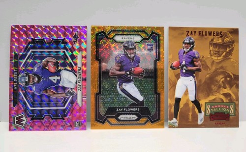 Zay Flowers - 3 Rookie Parallel Card Lot MINT!