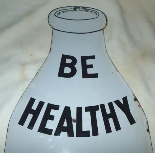 ANTIQUE USA BE HEALTHY DRINK MILK PORCELAIN BOTTLE SIGN HOME DAIRY CREAM COW 20" - Picture 4 of 10