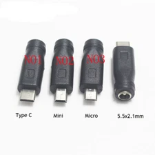 DC 5.5 x 2.1mm Female to Type C Mini Micro USB Male Power Plug Connector Adapter