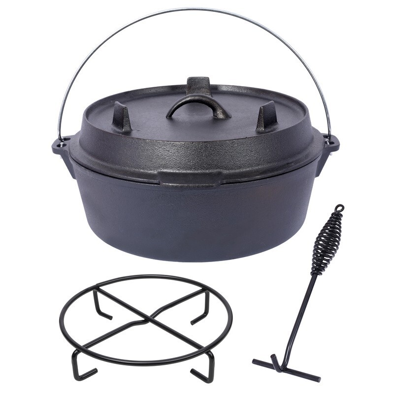 Pre-Seasoned Cast Iron Dutch Oven Camping Pot 4.5 qt w/ Skillet Lid Cooking Pan
