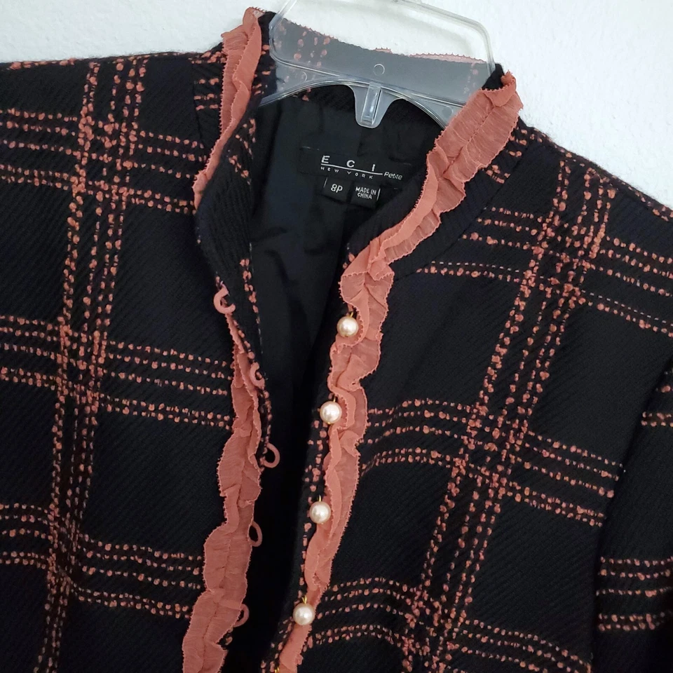 Eci Нью-Йорк шерсти шелковой смеси твидовый жемчуг кнопка викторианский блейзер - 8P - Изображение 2 из 4