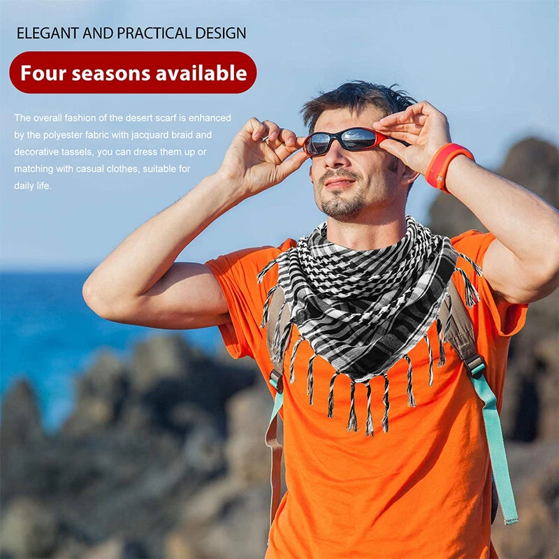 Cachecol militar Shemagh tático deserto Keffiyeh envoltório com borla pescoço cabeça cachecol - Imagem 2 de 4