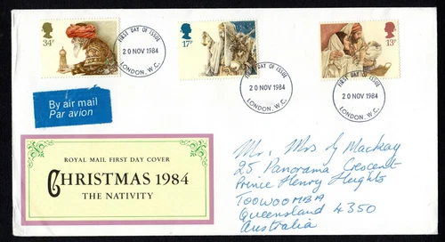 UK 1984 Christmas addressed FDC - FDI Airmail to Australia