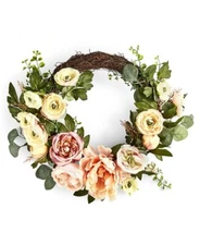 MARTHA STEWART Garden Asymmetrical Ranunculus Artificial Wreath