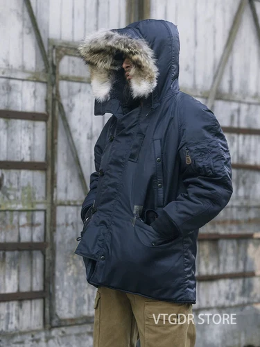 Parka Fliegerjacke dunkelblau kaltes Wetter Fellkapuze - Bild 3 von 31