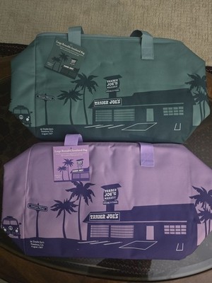 Trader Joe s NEW Spring Large Insulated Bags set of 2, 8 gallon Green & Purple 