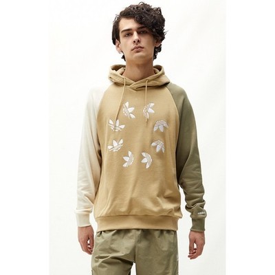 Adidas Originals Bold Blocked Trefoil Circle Logo Hoodie Tan Green Cream Large