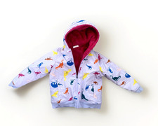 Hanna Andersson 6 7 120 Dinosaur Pink Sherpa Lined Hooded Coat Jacket Reversible