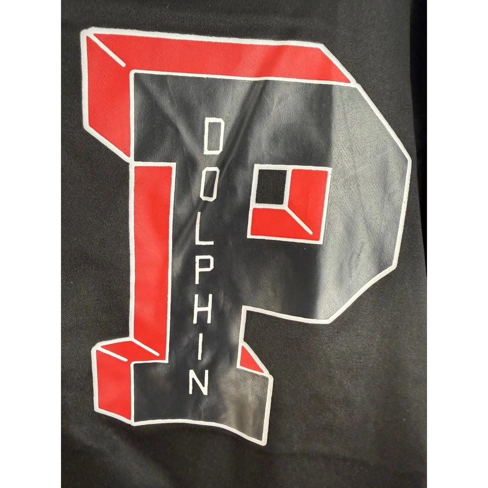 Raro Difícil de Encontrar Rosa Dolphin Bomber Varsity Chaqueta de Satén Negro Rojo P Logo Para Hombres Talla XL Foto 3 de 4