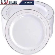 Disposable Plastic Plates Elegant Rim Food Grade Party Dinnerware New