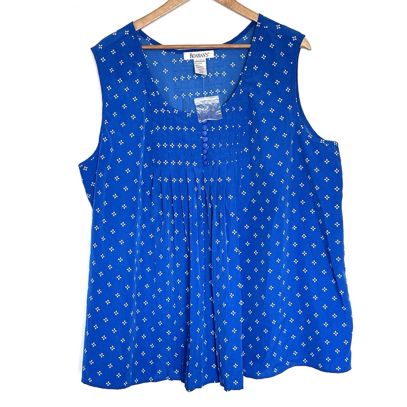 Roaman’s Plus Shirt Women’s Size 24W Blue White Geometric Sleeveless Top
