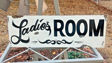 Vintage Rustic Metal Ladies Girls Women Restroom Bathroom Hand Painted Sign Deco