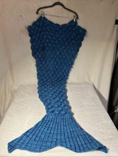 Crocheted Aqua Mermaid Tail Blanket Child Sz Throw Under The Sea Comfort Snuggle