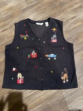 Vtg Bechamel Ugly Christmas Sweater Vest 90s Crazy Dogs Cats Presents Sz M
