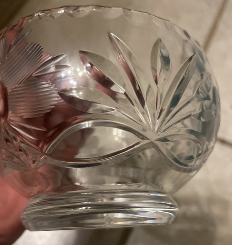 Vintage Heavy Cut Crystal Glass Footed Bowl / Vase Floral Design Clear - Picture 8 of 12
