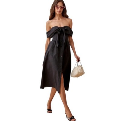 Reformation Barrington Linen Strapless Midi Dress in Black Size 10