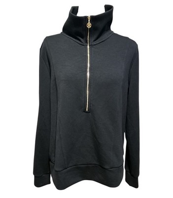 LILLY PULITZER UPF 50+ ELENI PULLOVER NOIR Black Half-Zip Pullover with Gold Zip