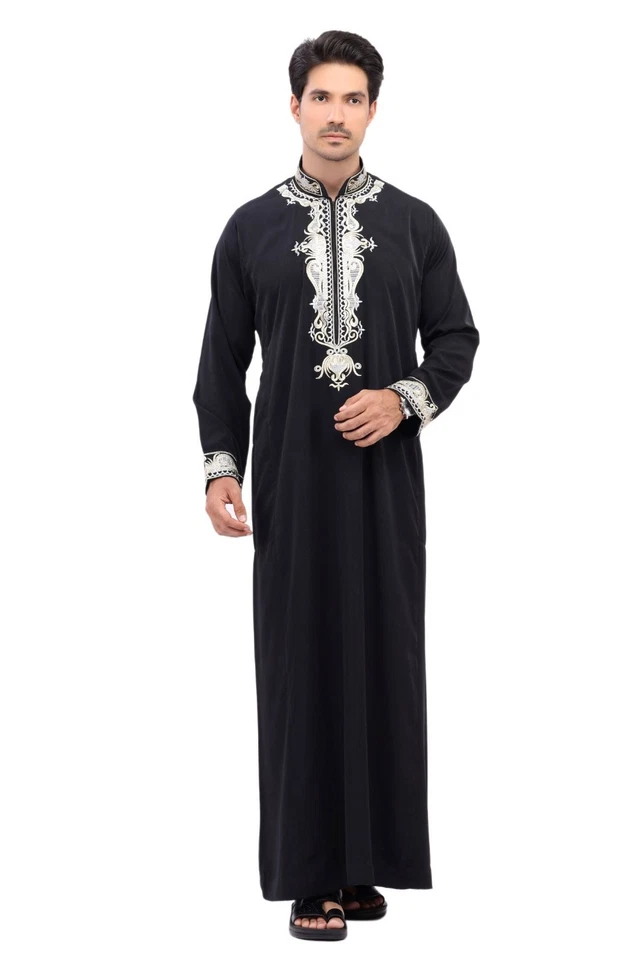 Thobe árabe tradicional para hombre - túnica caftán manga larga para Eid, oración y boda Foto 4 de 4