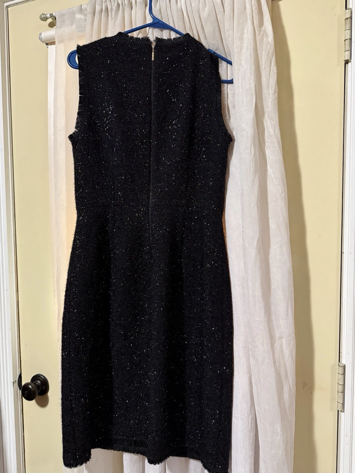 Abito nero scintillante KATE SPADE taglia 6 senza maniche frange misto lana