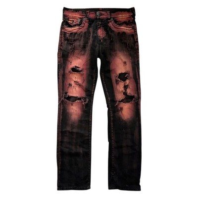 True Religion Ricky Super T Red Blaze Bleach Wash Distressed Jeans 32