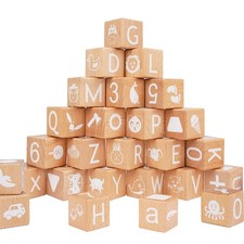 Alphabet Letters Stacking Blocks, 26 Wooden ABC Building Blocks for Toddlers,...