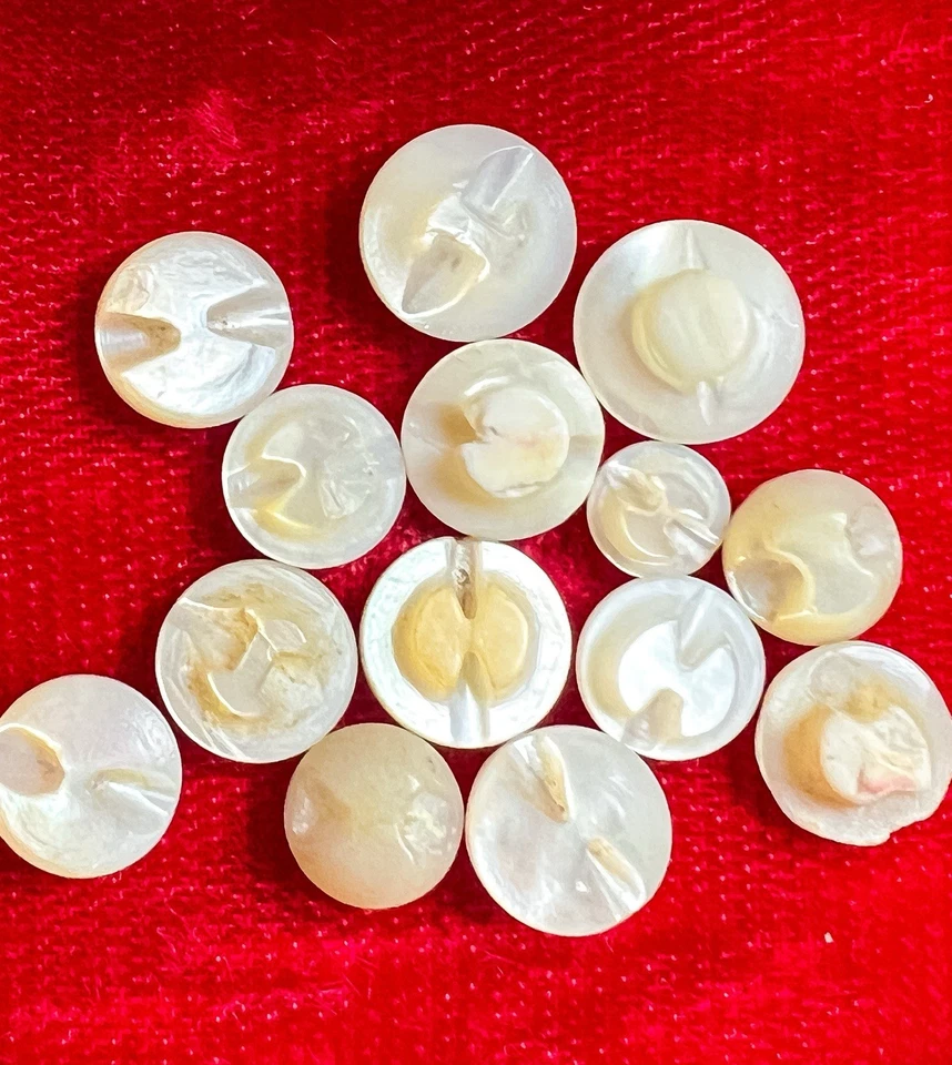 Antiguo Lote de Botones Madreperla Tallados Muñeca Diminuta Grabada Auto Vástago De Colección Foto 2 de 4