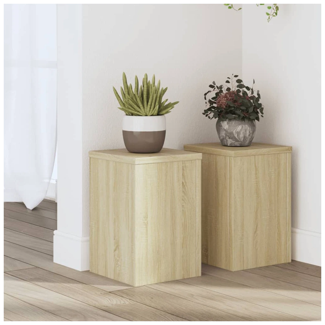 Plant Stand 2pc Sonoma Oak 20x20x30cm Engineered Wood Tiered Display Indoor Use
